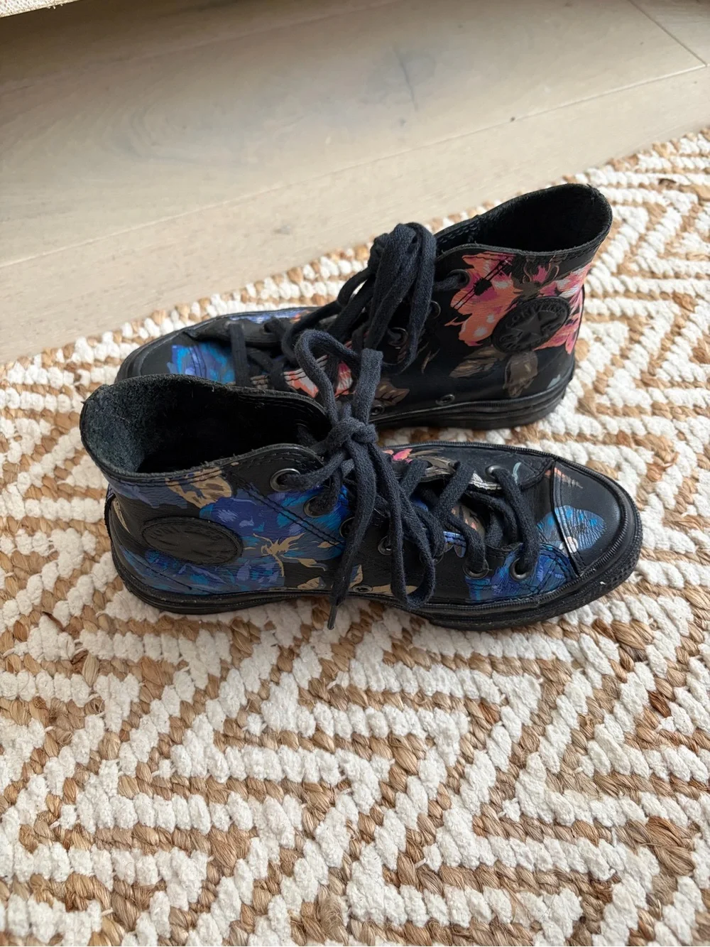 Custom Painted Black Leather Converse All Star High-Top Sneakers